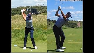 Justin Thomas golf swing  Long Iron faceon amp downtheline July 2017 [upl. by Haorbed]